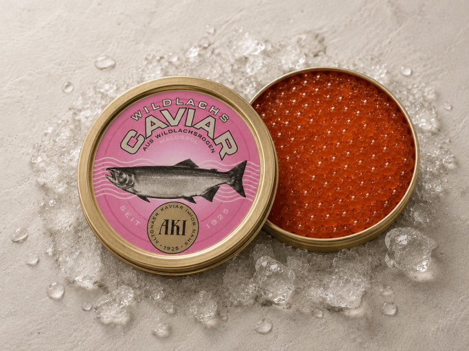 AKI Wildlachs Kaviar vom Pazifischen Buckellachs - AKI Wildlachs Kaviar online kaufen - Wildlachs Kaviar aus Wildfang - Wildlachsrogen vom Oncorhynchus gorbuscha - AKI Wildlachs Kaviar in der Dose